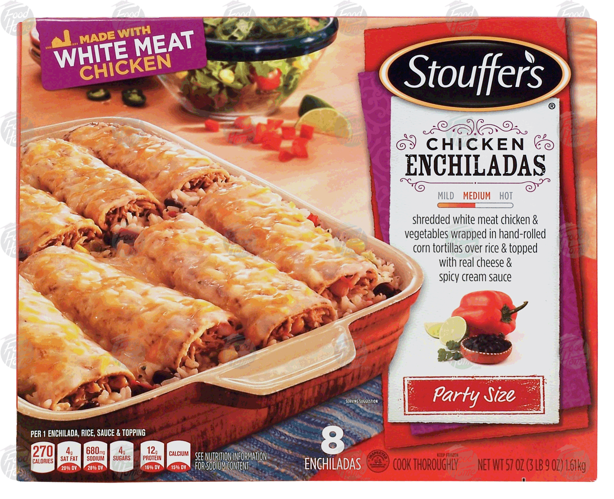 Stouffer's Classic Dinners Party Size chicken enchiladas over rice & topped with real cheese & spicy cream sauce Full-Size Picture